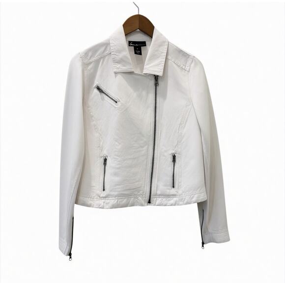 Lane Bryant Jackets & Blazers - Lane Bryant Linen Moto Jacket Womens 14 White Biker Full Zip Pockets Short